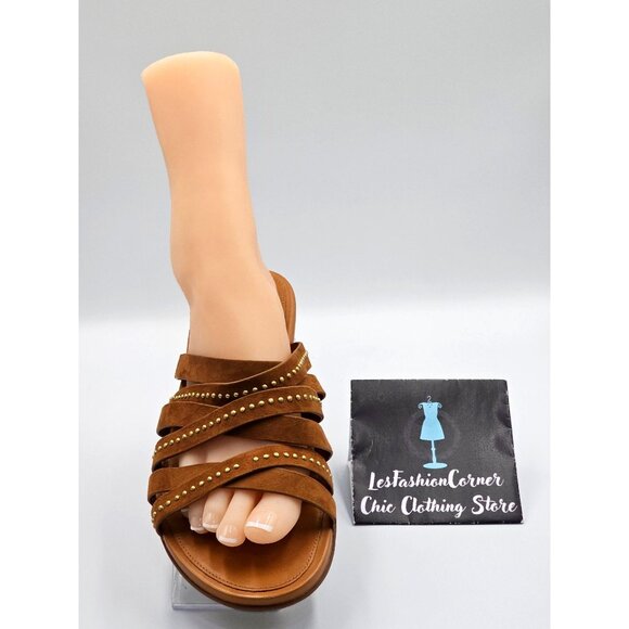 FitFlop Women's Brown Leather Lumy Strappy Studded Slide On Sandals Size 10 2428 - Picture 15 of 16